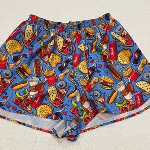 Blue Fast Food Print Women's Elastic Waist Shorts